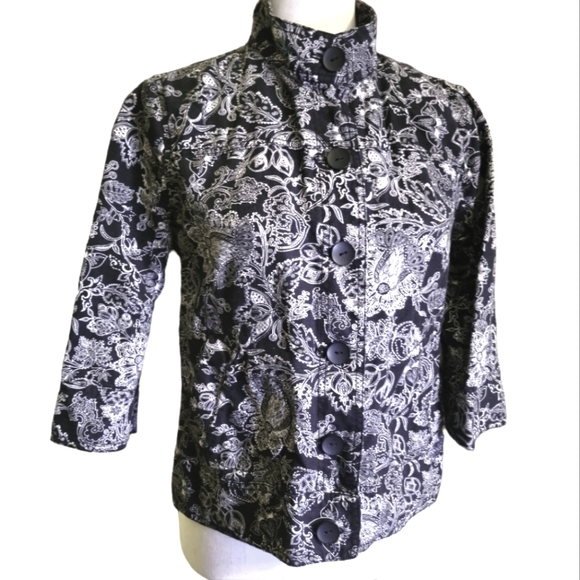 Asian-Inspired Cotton Linen Jacket with Two Pockets and 3/4 Sleeves, size SP - Picture 3 of 11